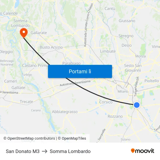 San Donato M3 to Somma Lombardo map