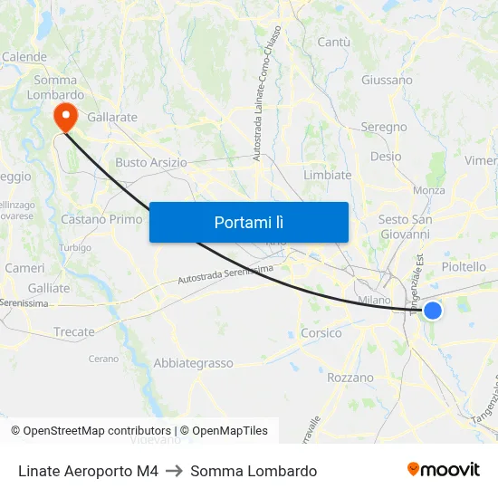 Linate Aeroporto M4 to Somma Lombardo map