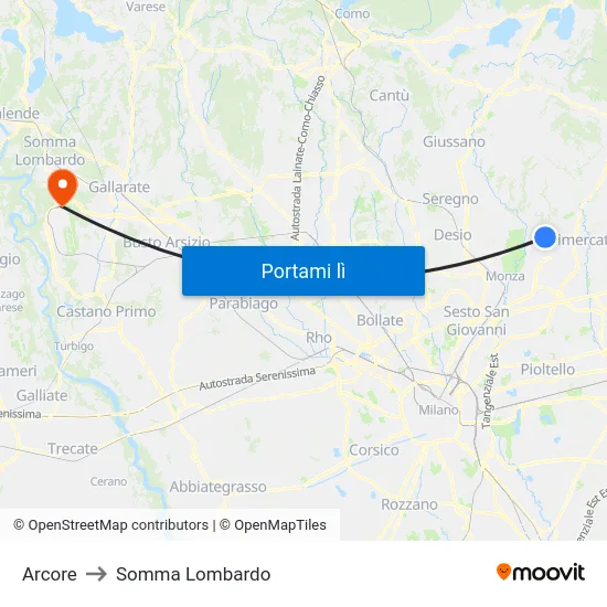 Arcore to Somma Lombardo map