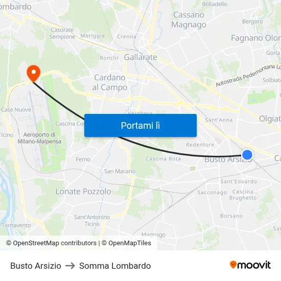 Busto Arsizio to Somma Lombardo map