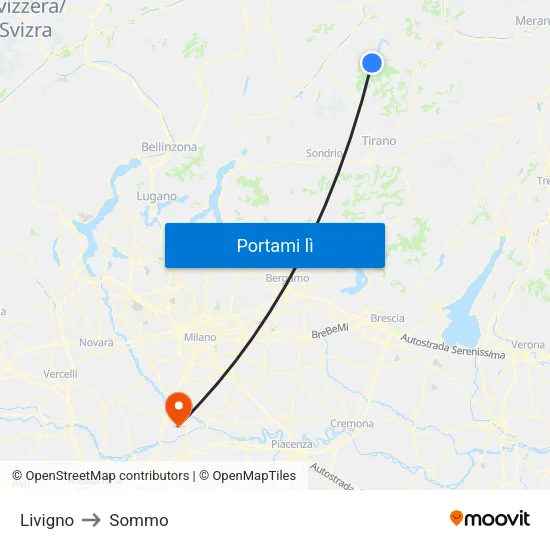 Livigno to Sommo map