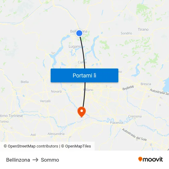 Bellinzona to Sommo map