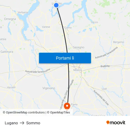 Lugano to Sommo map