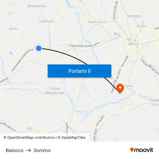 Balocco to Sommo map