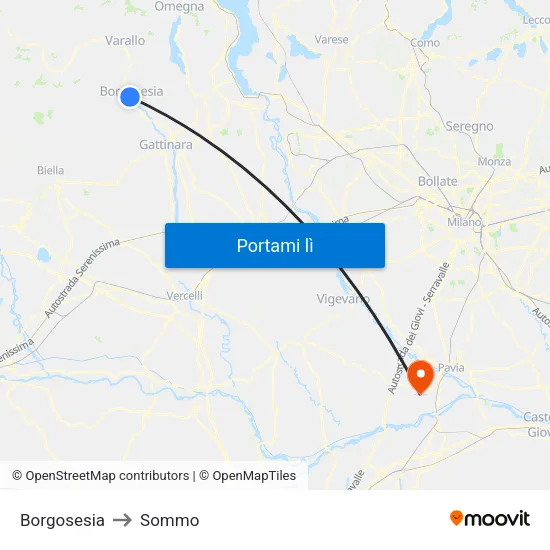 Borgosesia to Sommo map