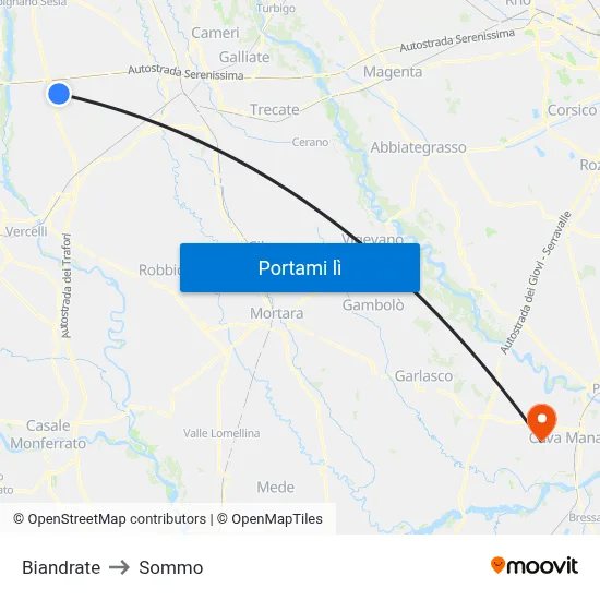 Biandrate to Sommo map