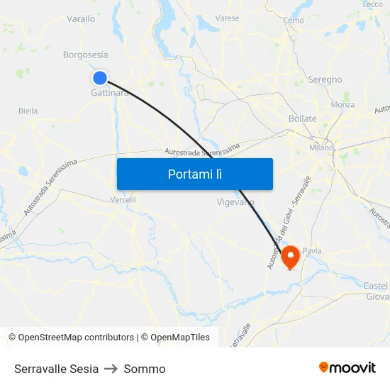 Serravalle Sesia to Sommo map