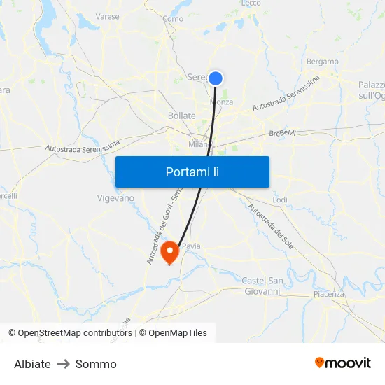 Albiate to Sommo map