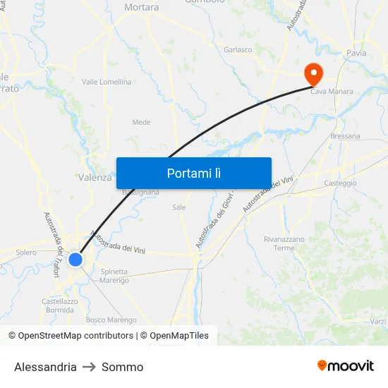 Alessandria to Sommo map