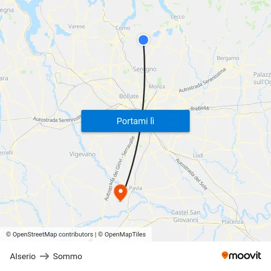 Alserio to Sommo map