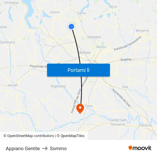 Appiano Gentile to Sommo map