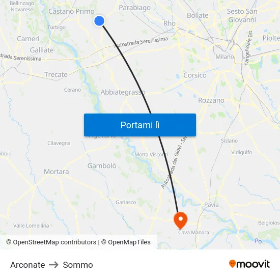 Arconate to Sommo map