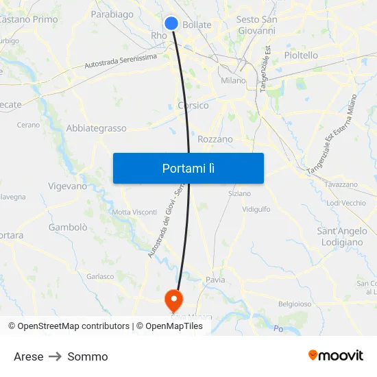 Arese to Sommo map