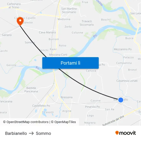 Barbianello to Sommo map