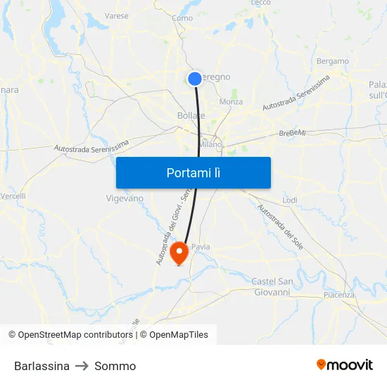 Barlassina to Sommo map