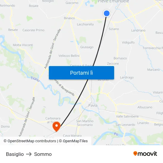 Basiglio to Sommo map