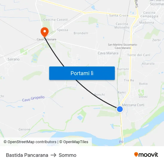 Bastida Pancarana to Sommo map