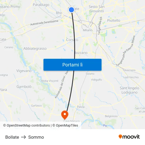 Bollate to Sommo map