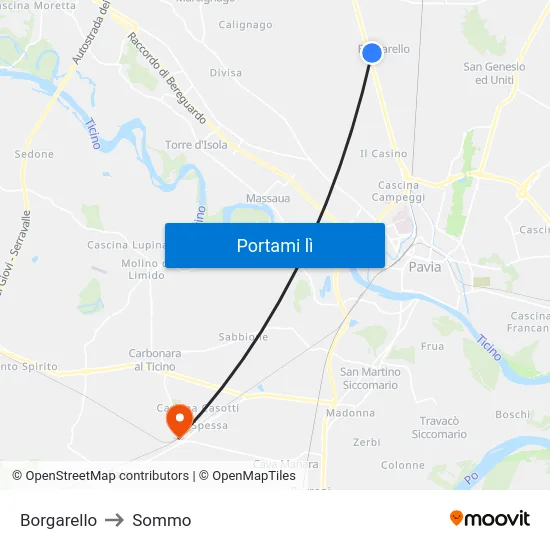 Borgarello to Sommo map