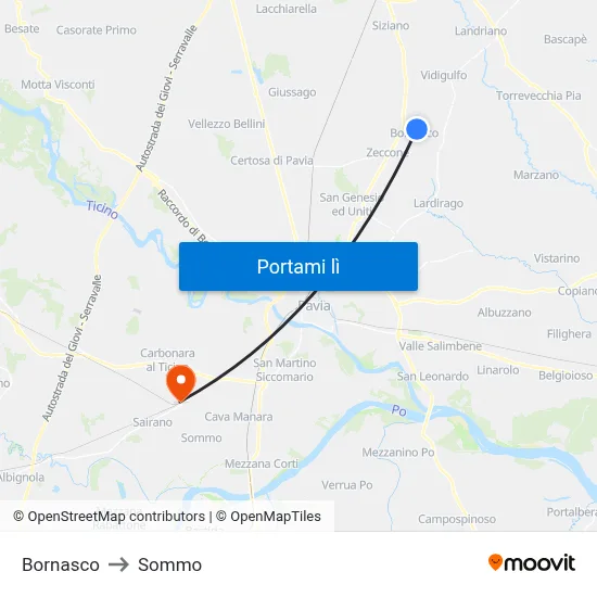 Bornasco to Sommo map