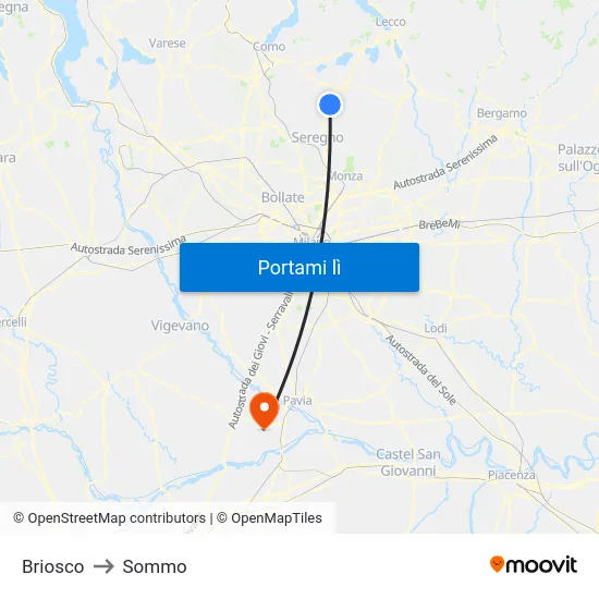 Briosco to Sommo map