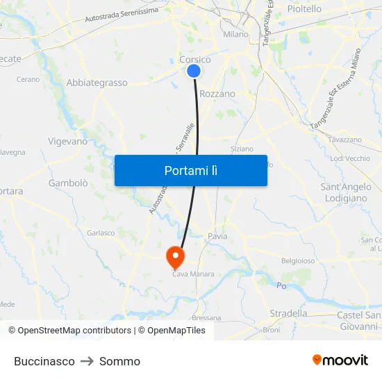 Buccinasco to Sommo map