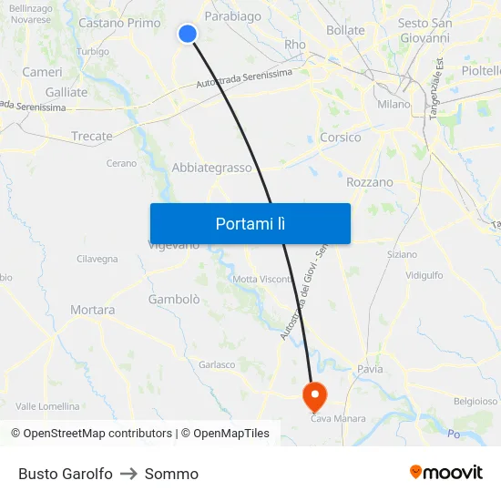 Busto Garolfo to Sommo map