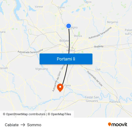 Cabiate to Sommo map