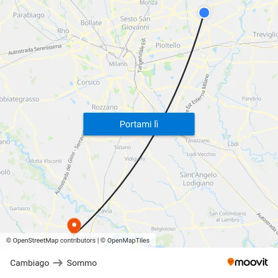 Cambiago to Sommo map