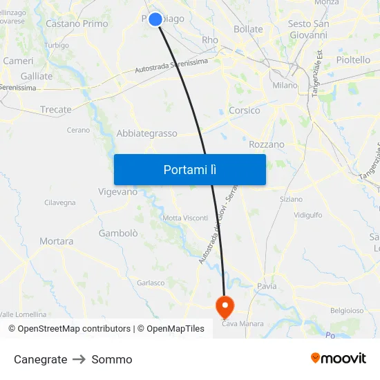 Canegrate to Sommo map