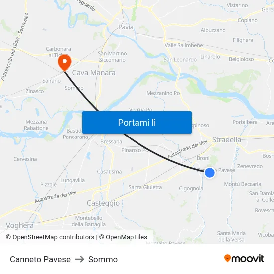 Canneto Pavese to Sommo map