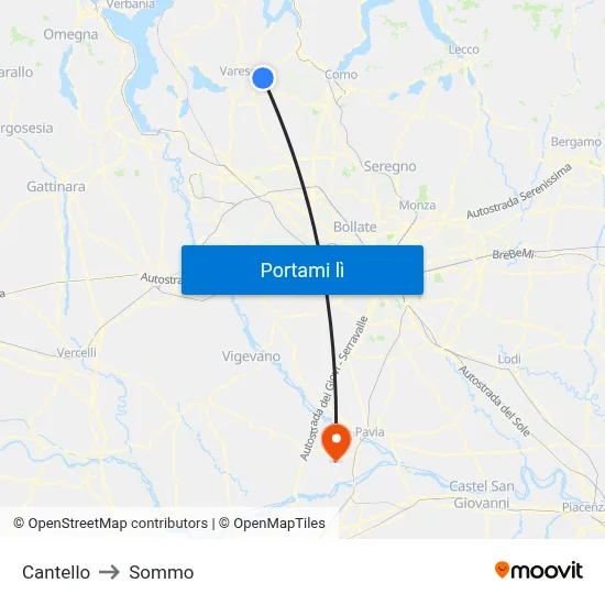 Cantello to Sommo map