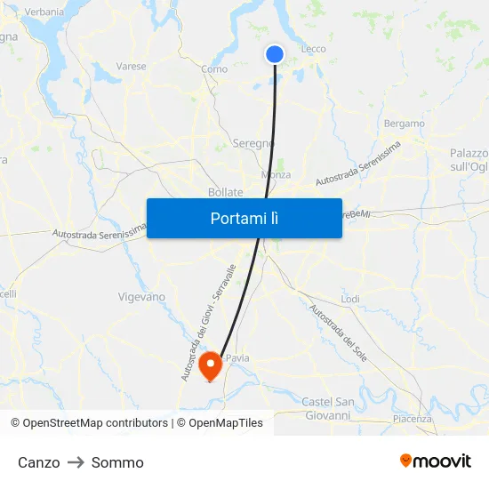 Canzo to Sommo map