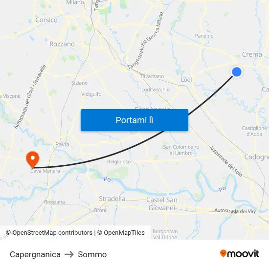 Capergnanica to Sommo map