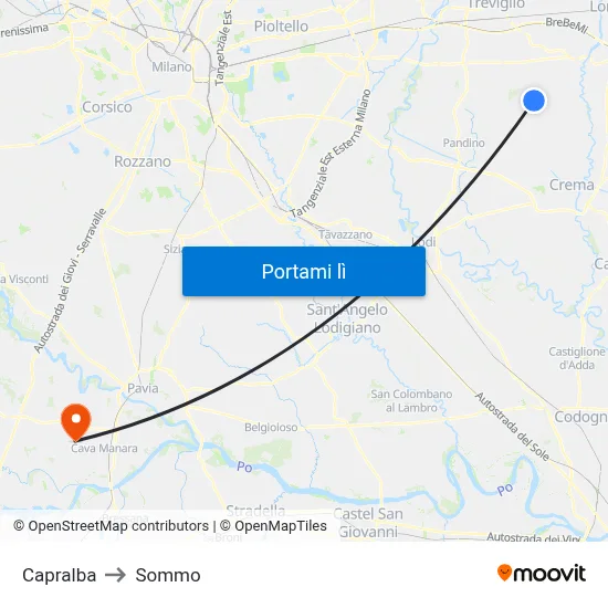 Capralba to Sommo map