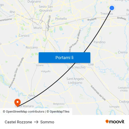 Castel Rozzone to Sommo map