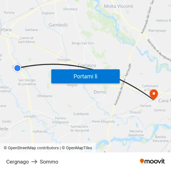 Cergnago to Sommo map