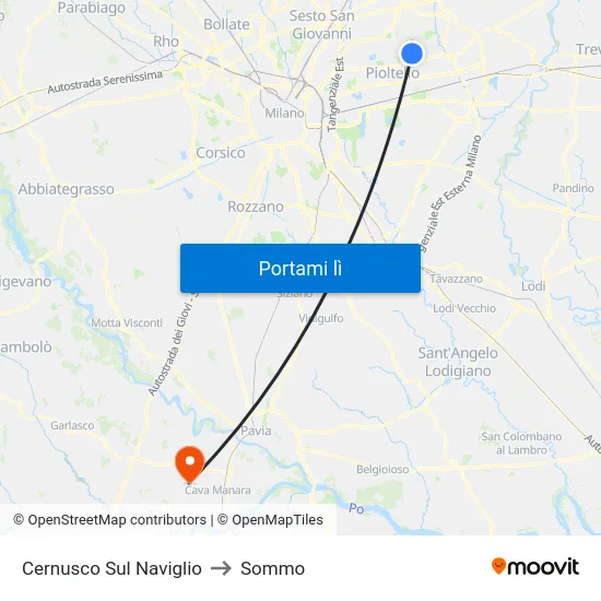 Cernusco Sul Naviglio to Sommo map