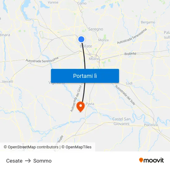 Cesate to Sommo map