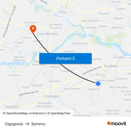 Cigognola to Sommo map