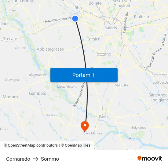 Cornaredo to Sommo map