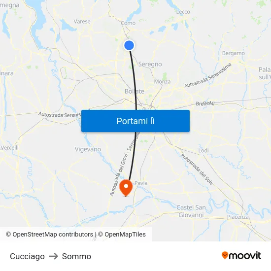 Cucciago to Sommo map