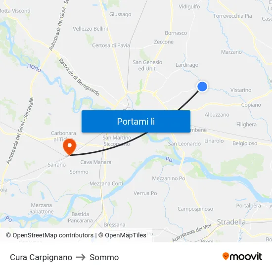 Cura Carpignano to Sommo map