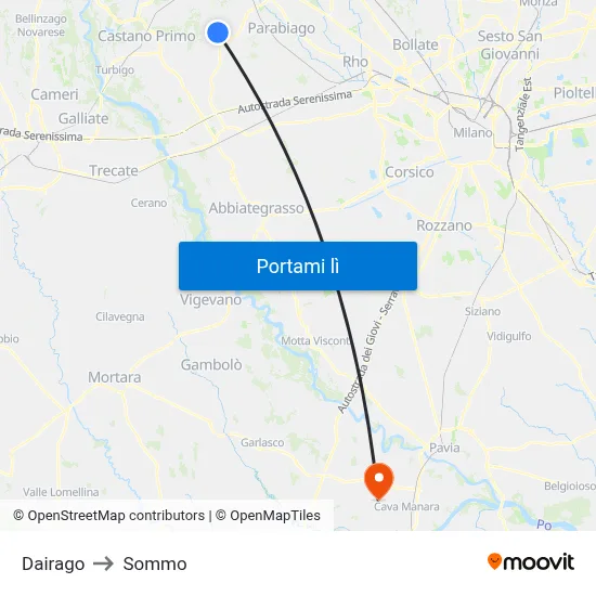 Dairago to Sommo map