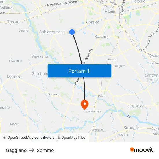 Gaggiano to Sommo map