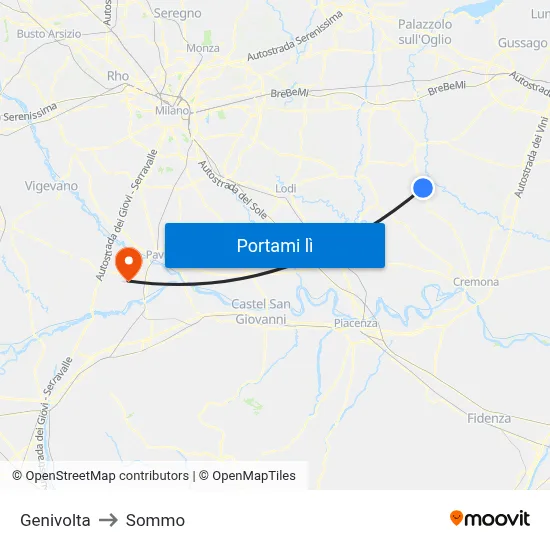 Genivolta to Sommo map