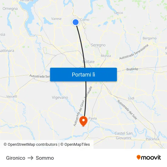 Gironico to Sommo map