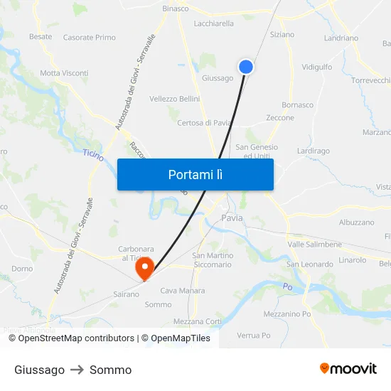 Giussago to Sommo map
