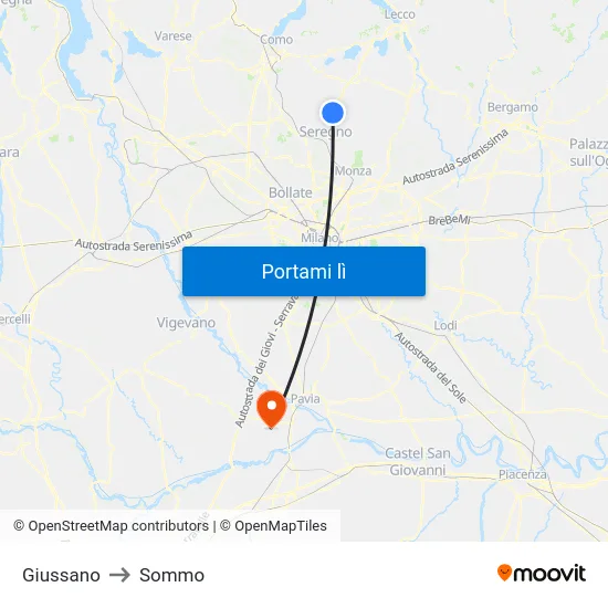 Giussano to Sommo map