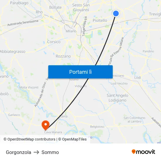 Gorgonzola to Sommo map